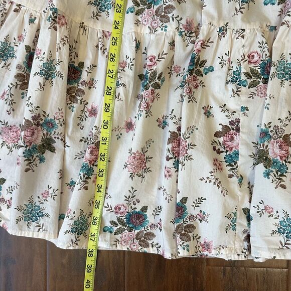 ANNA MASON Maxi Skirt Beige Floral Tiered Flare Cotton Peasant Fairy - Picture 11 of 11